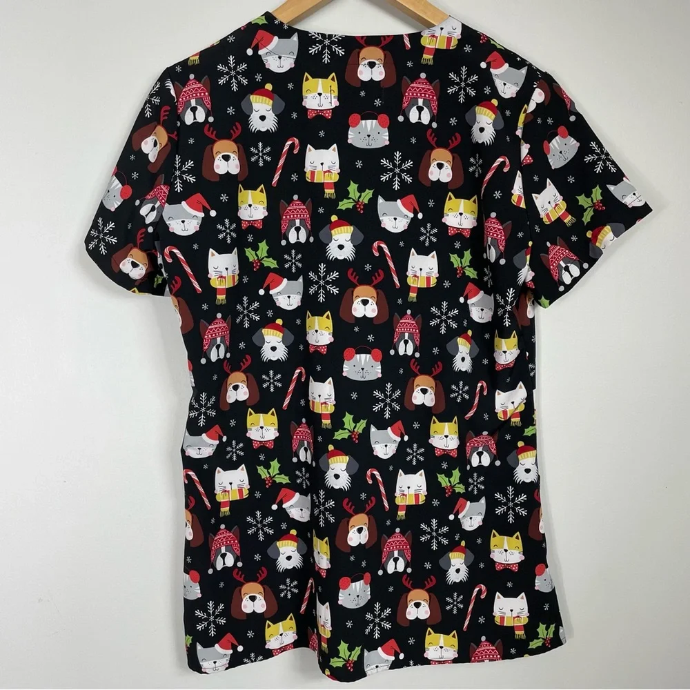White Cross Christmas Pets Scrub top Sz XS - Picture 3 of 6